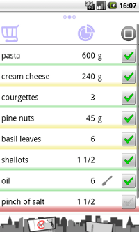 Cooking list on Android 2.1 screenshot